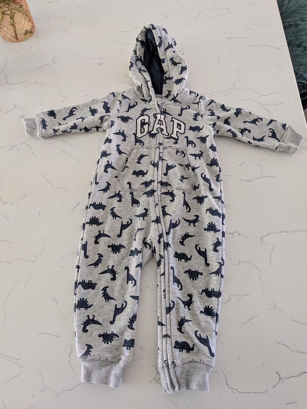 GAP Baby Grey and Navy Hooded Zip One-Piece